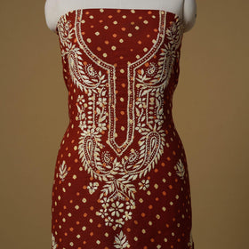 Lucknowi chikankari hand work bandhani unstitched kurta