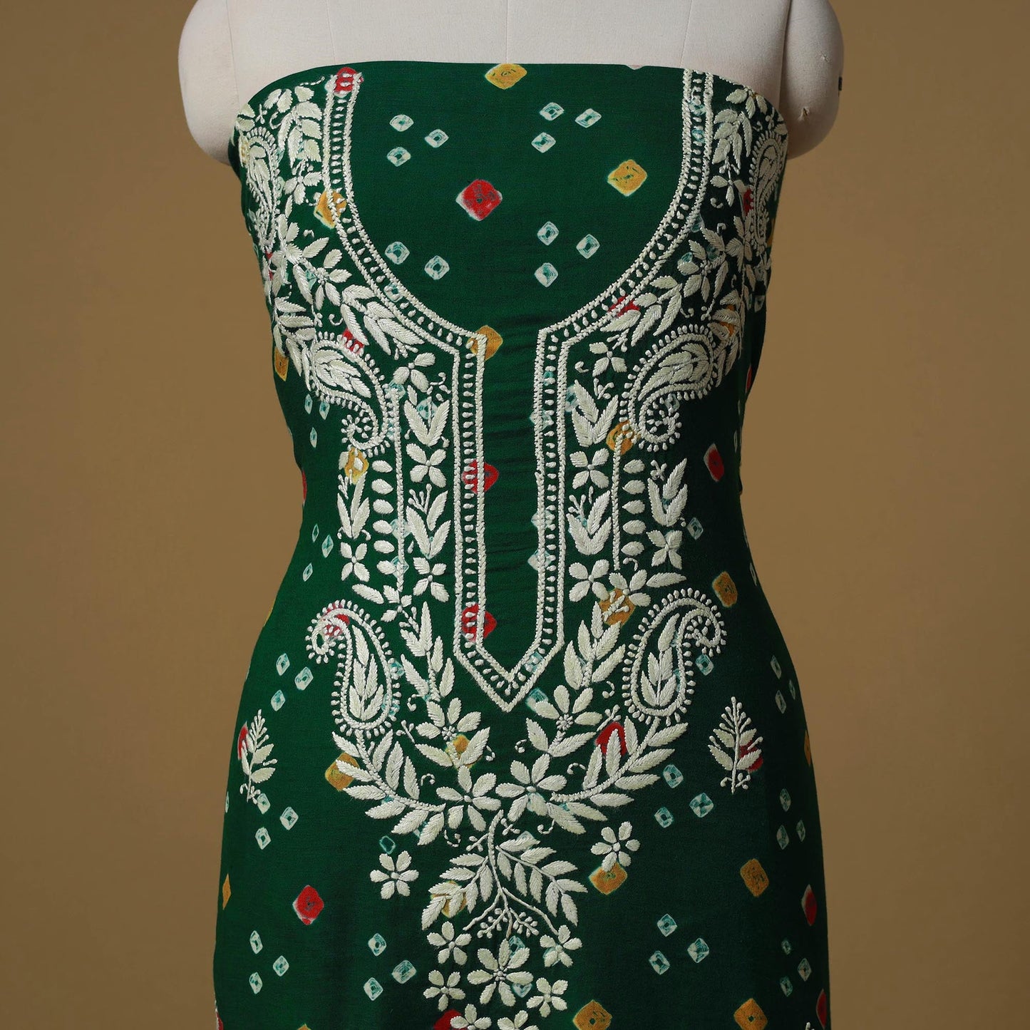 Lucknowi chikankari hand work bandhani unstitched kurta