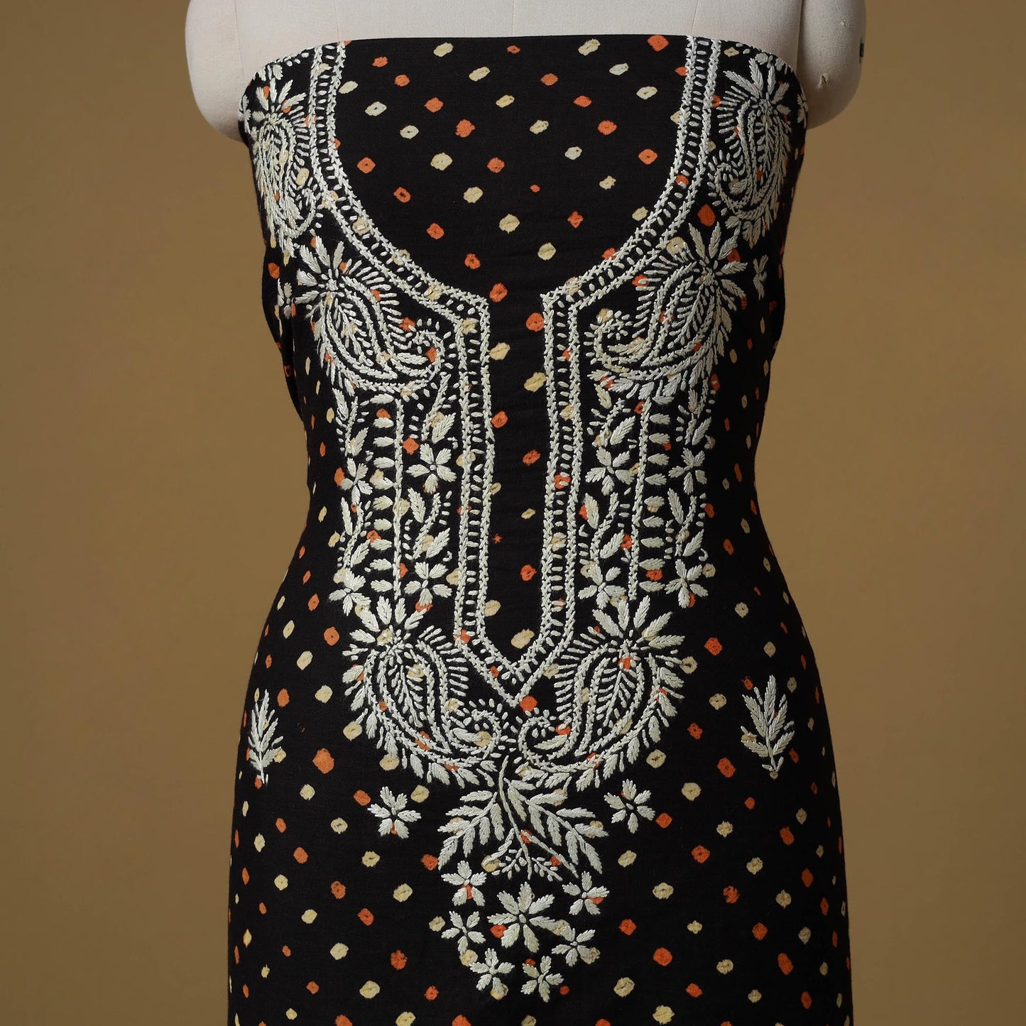 Lucknowi chikankari hand work bandhani unstitched kurta