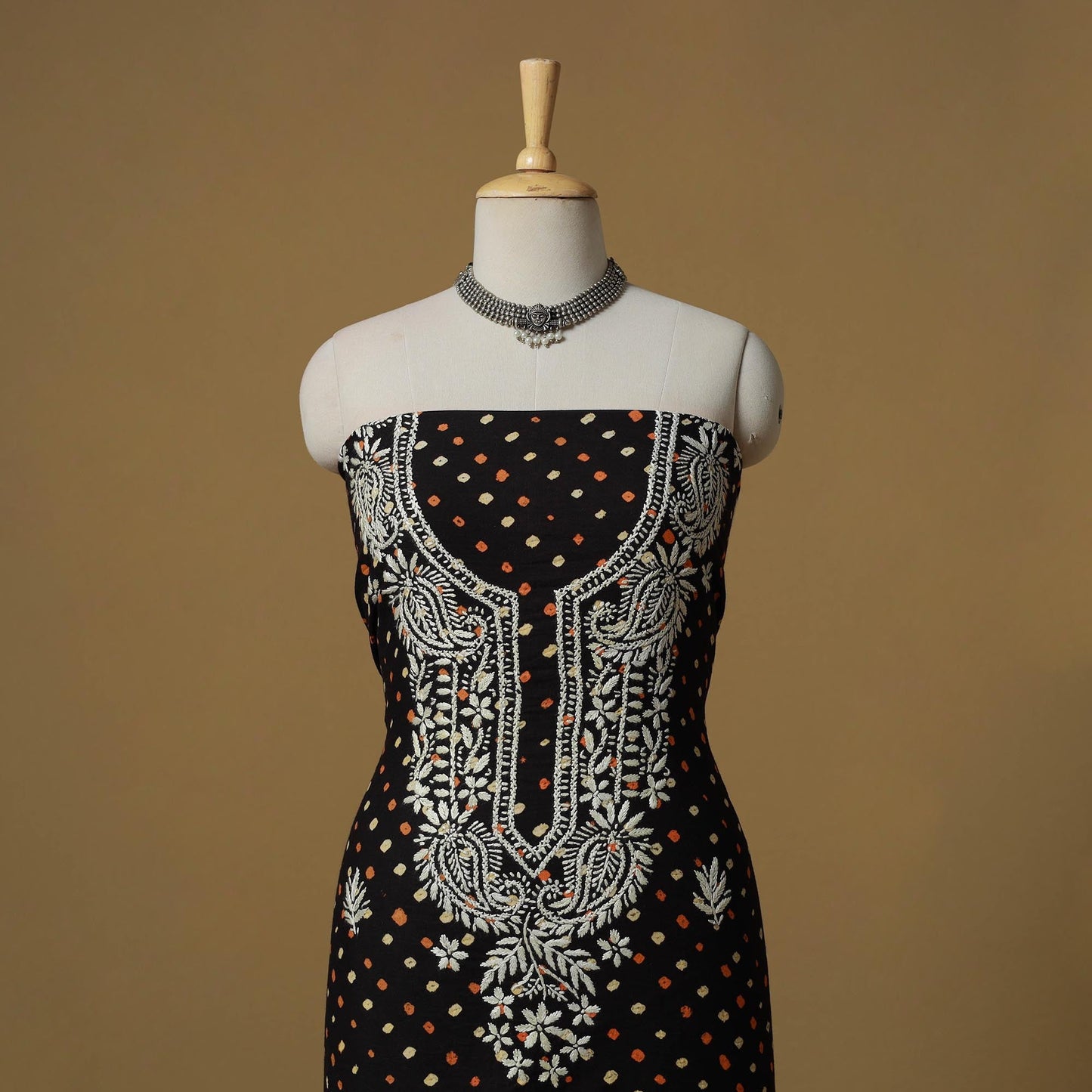 Lucknowi chikankari hand work bandhani unstitched kurta