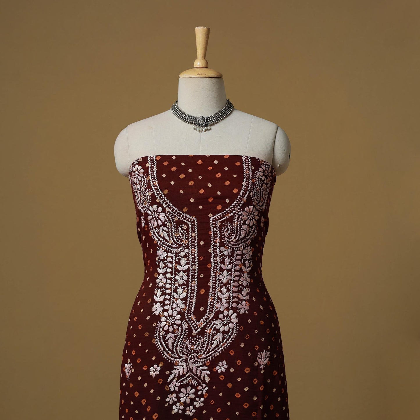 Lucknowi chikankari hand work bandhani unstitched kurta