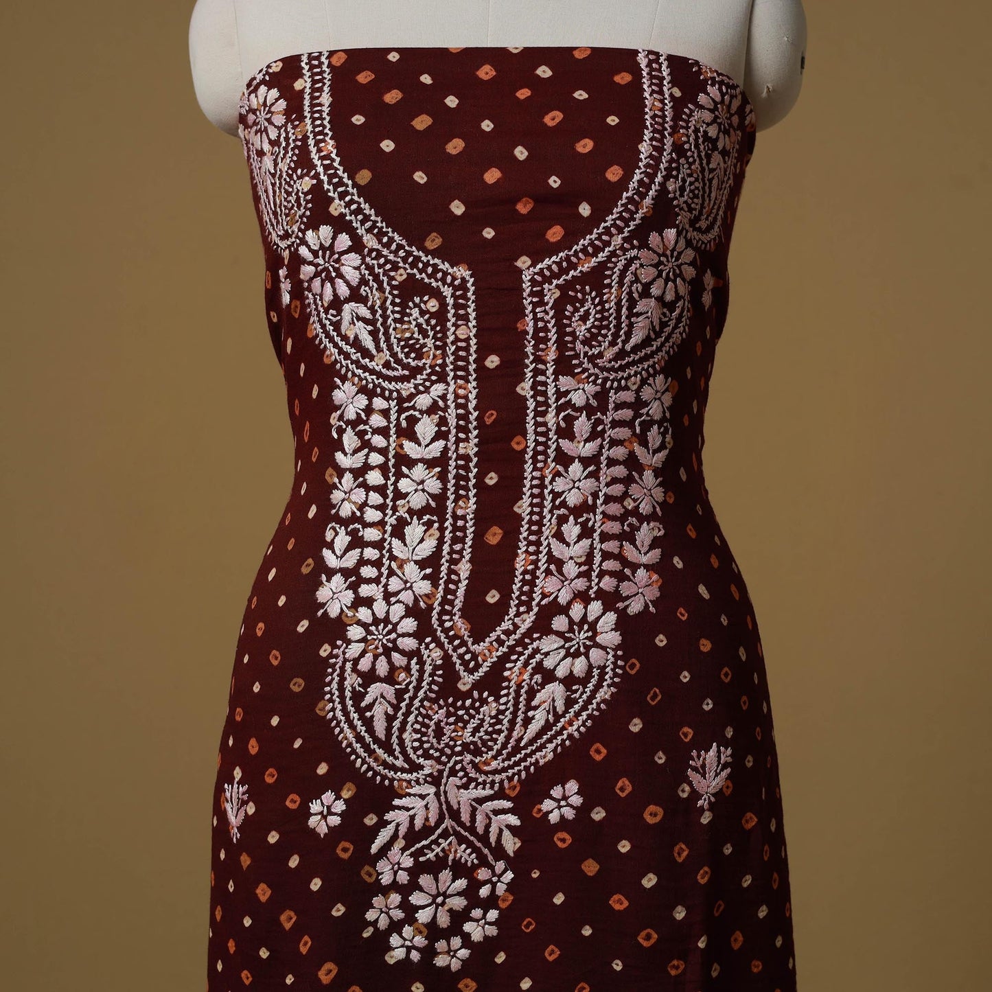 Lucknowi chikankari hand work bandhani unstitched kurta