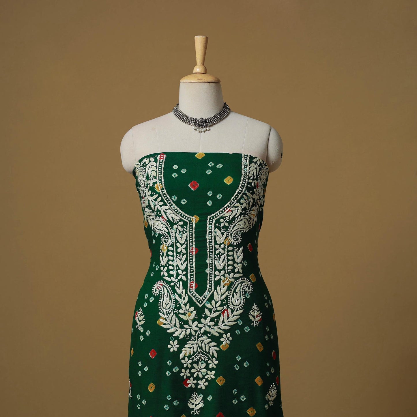 Lucknowi chikankari hand work bandhani unstitched kurta