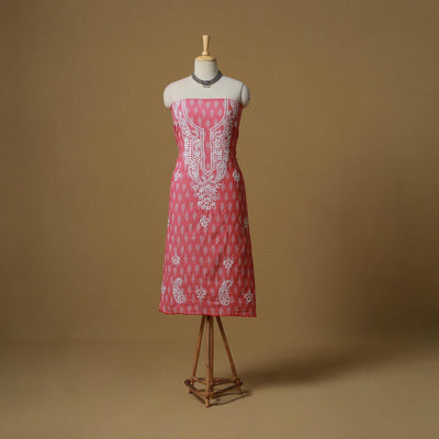 Lucknowi chikankari hand work pochampally ikat unstitched