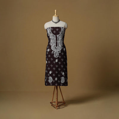 Lucknowi chikankari hand work pochampally ikat unstitched