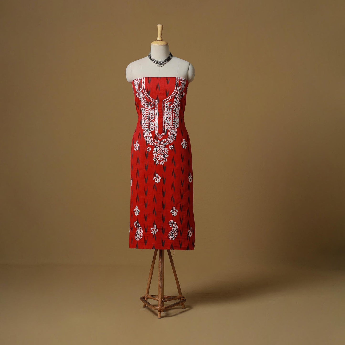 Lucknowi chikankari hand work pochampally ikat unstitched