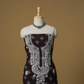 Lucknowi chikankari hand work pochampally ikat unstitched