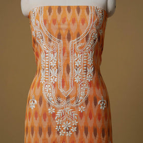 Lucknowi chikankari hand work pochampally ikat unstitched