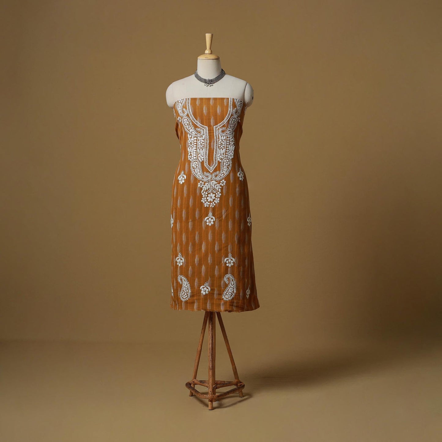 Lucknowi chikankari hand work pochampally ikat unstitched