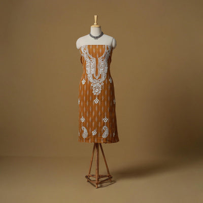 Lucknowi chikankari hand work pochampally ikat unstitched