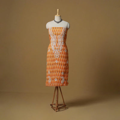 Lucknowi chikankari hand work pochampally ikat unstitched