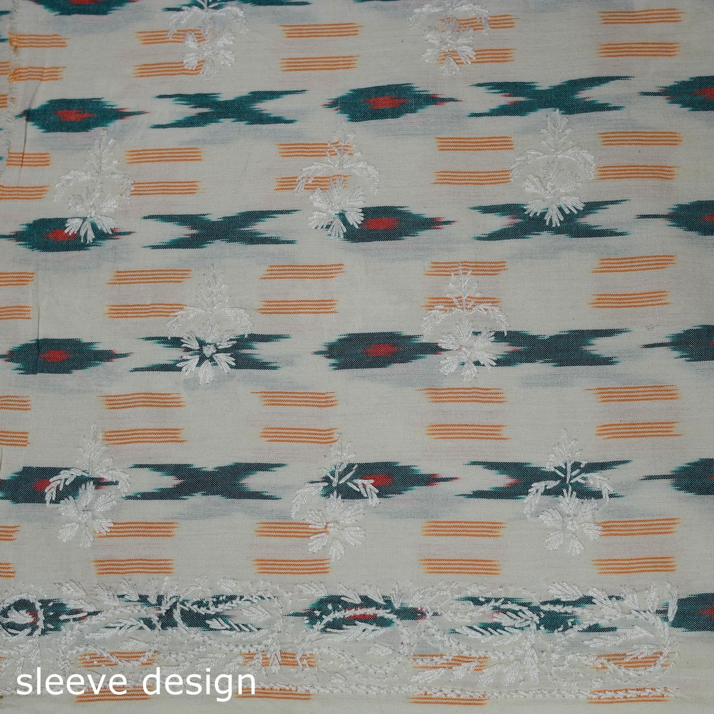 Lucknowi chikankari hand work pochampally ikat unstitched