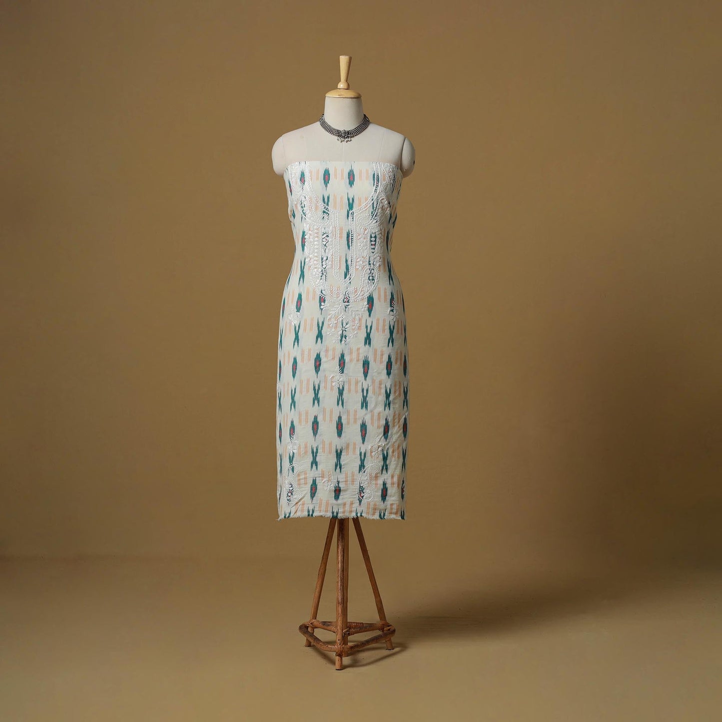 Lucknowi chikankari hand work pochampally ikat unstitched