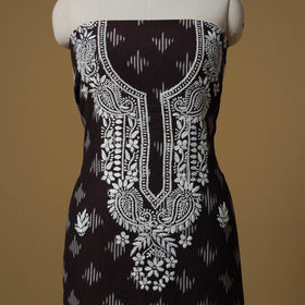 Lucknowi chikankari hand work pochampally ikat unstitched