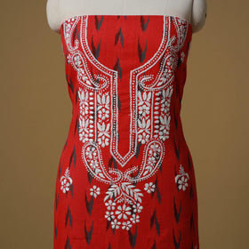 Lucknowi chikankari hand work pochampally ikat unstitched