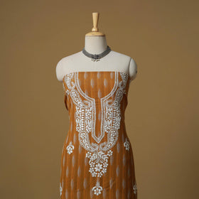 Lucknowi chikankari hand work pochampally ikat unstitched