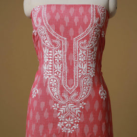 Lucknowi chikankari hand work pochampally ikat unstitched