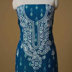 Lucknowi chikankari hand work pochampally ikat unstitched