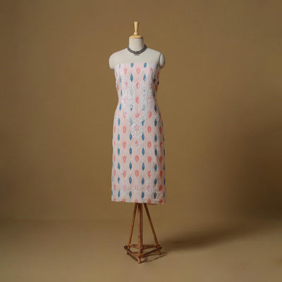 Lucknowi chikankari hand work pochampally ikat unstitched