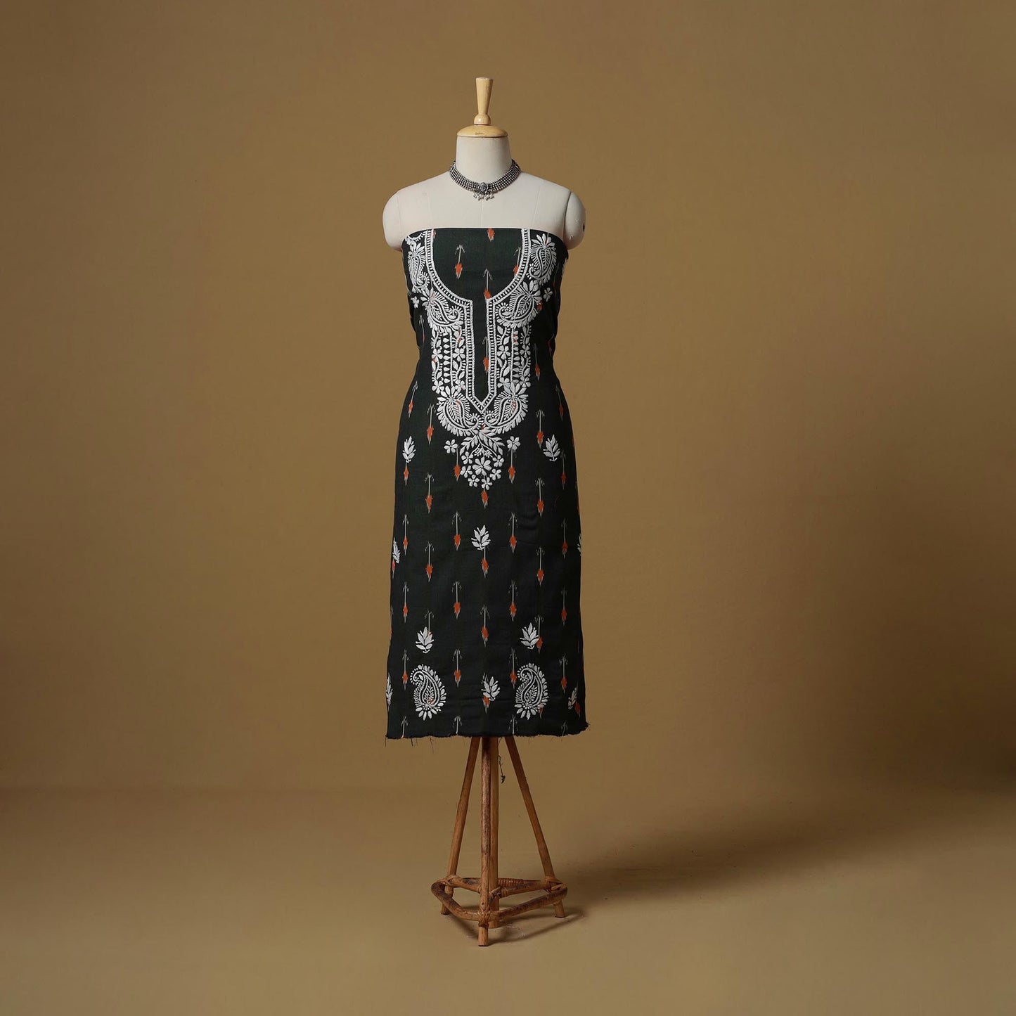 Lucknowi chikankari hand work pochampally ikat unstitched