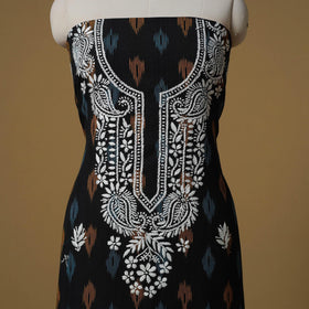 Lucknowi chikankari hand work pochampally ikat unstitched