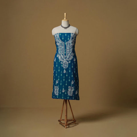 Lucknowi chikankari hand work pochampally ikat unstitched