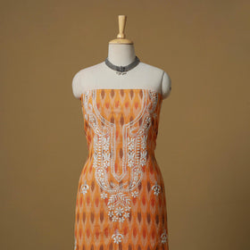 Lucknowi chikankari hand work pochampally ikat unstitched