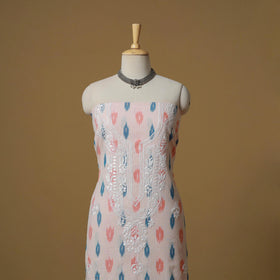 Lucknowi chikankari hand work pochampally ikat unstitched