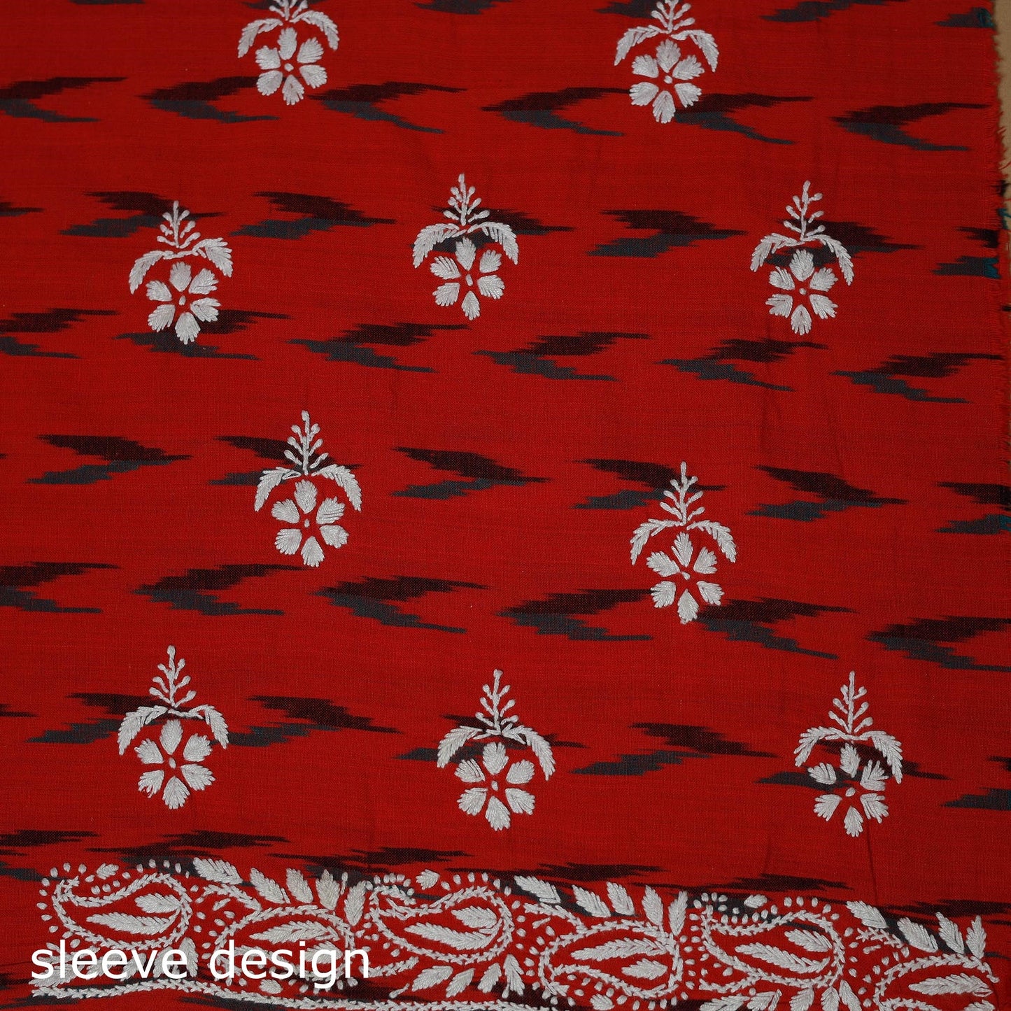 Lucknowi chikankari hand work pochampally ikat unstitched