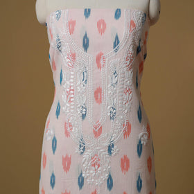 Lucknowi chikankari hand work pochampally ikat unstitched