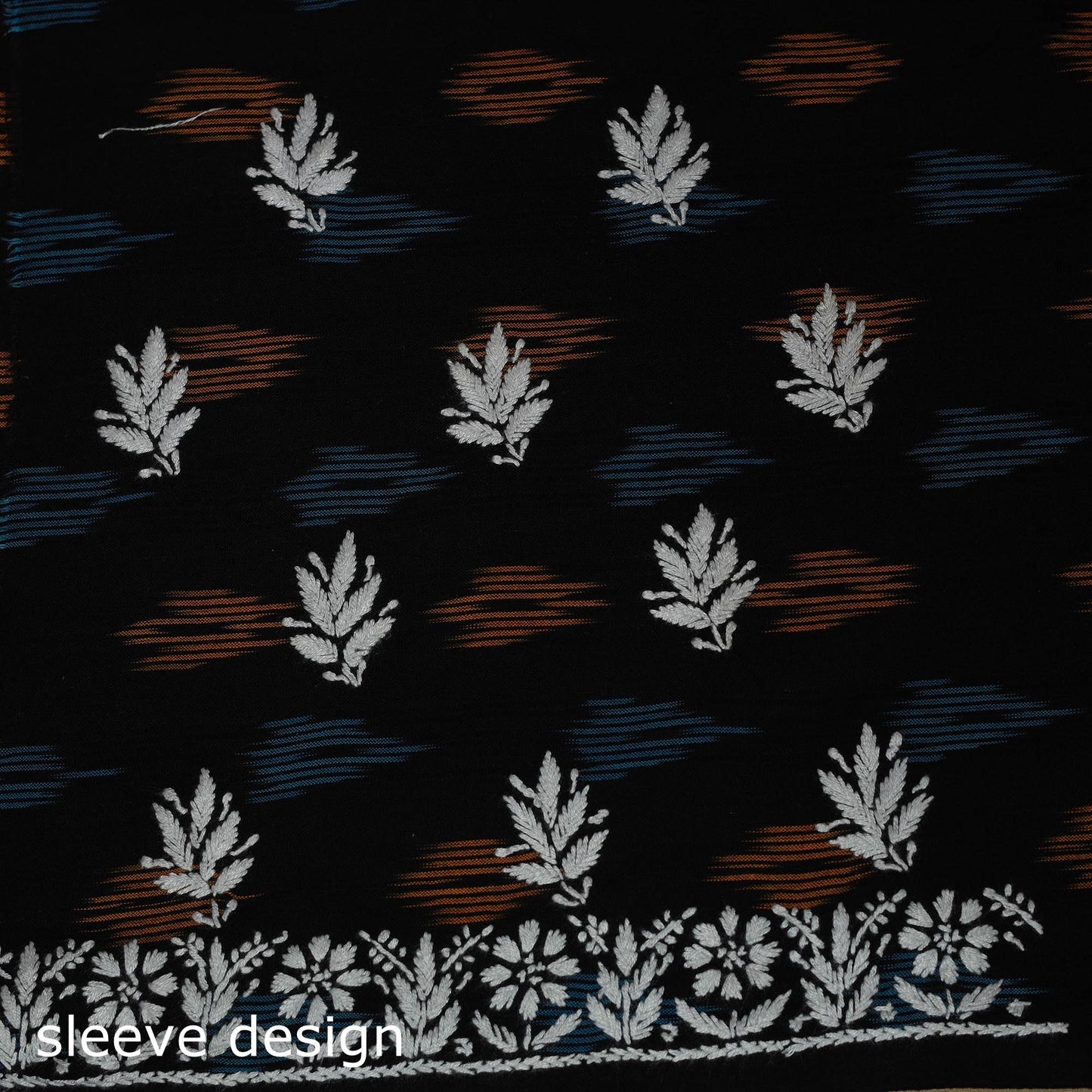 Lucknowi chikankari hand work pochampally ikat unstitched