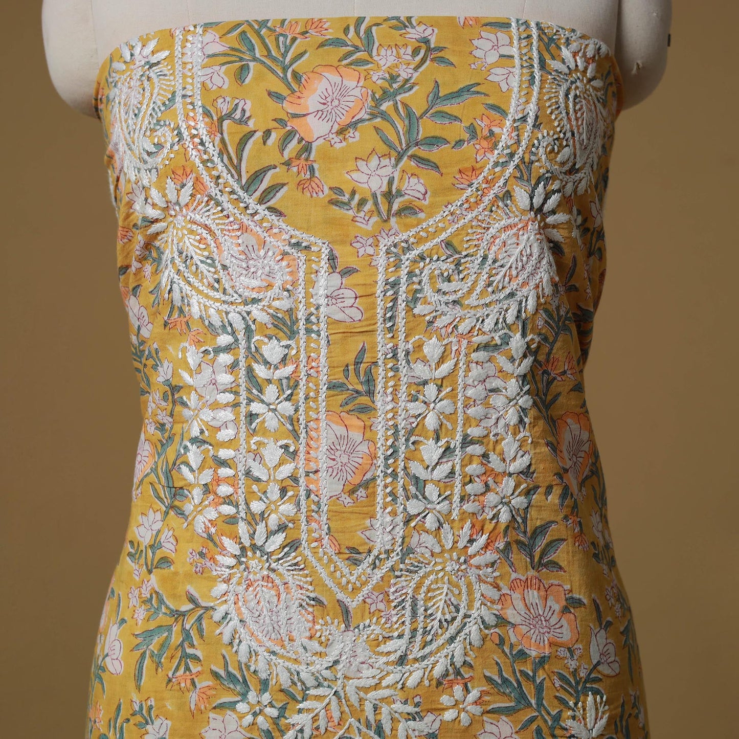 Lucknowi chikankari hand work sanganeri unstitched kurta