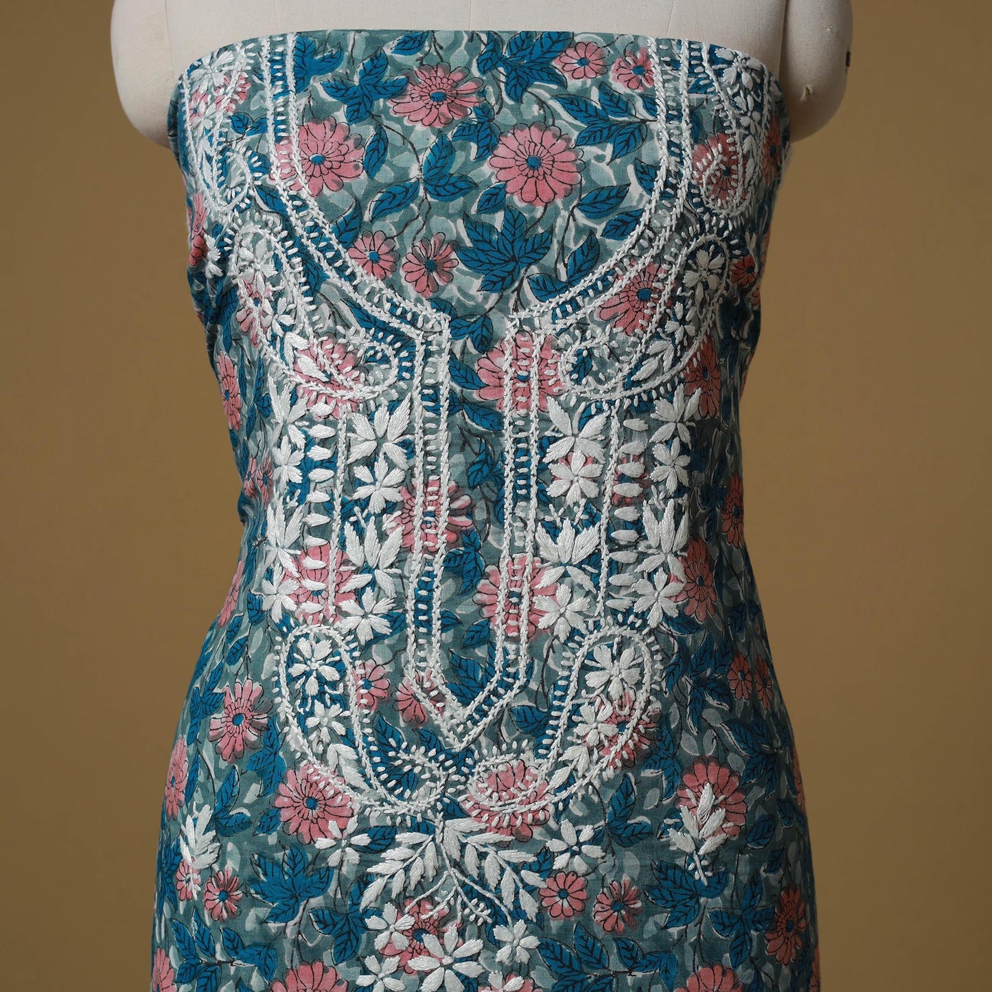 Lucknowi chikankari hand work sanganeri unstitched kurta