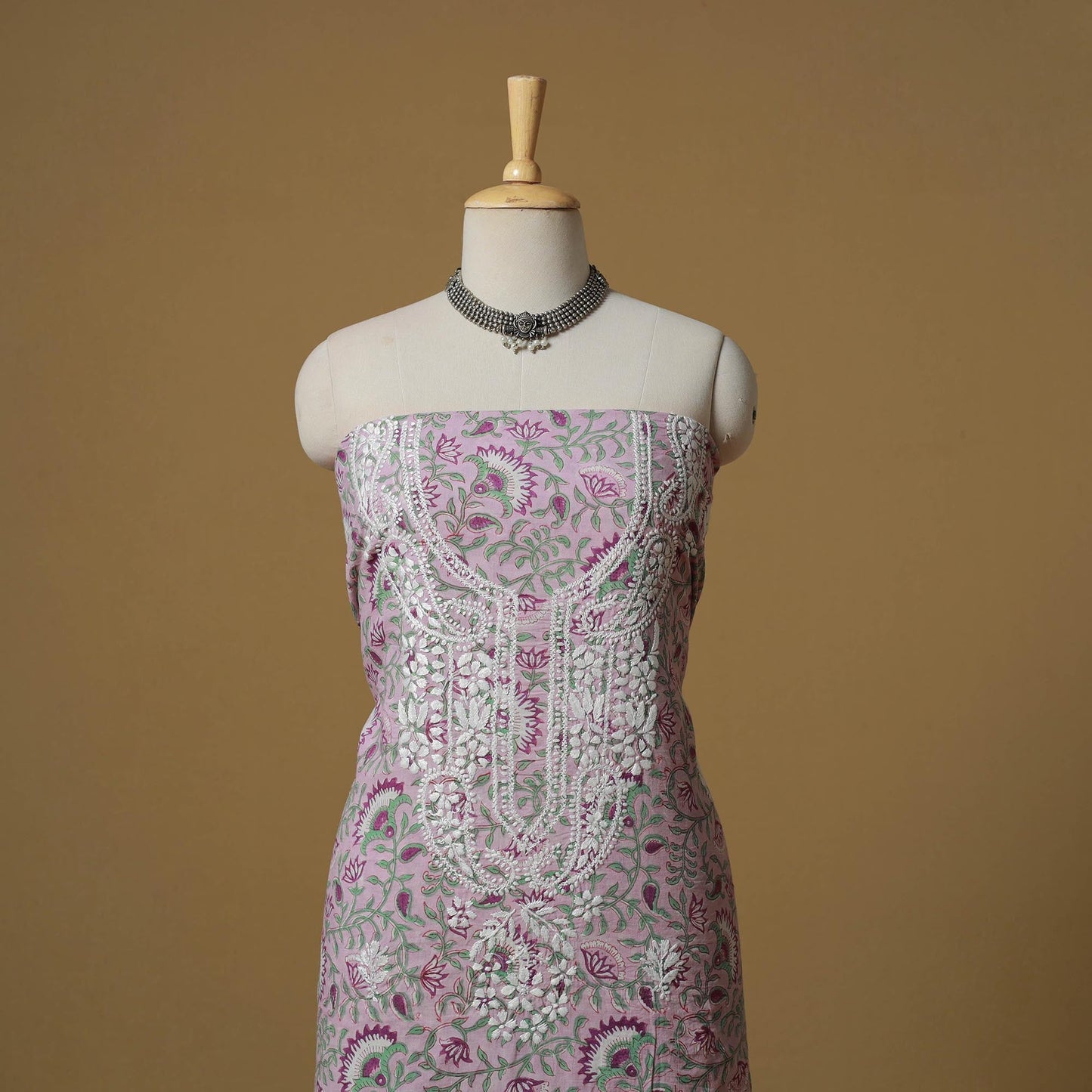 Lucknowi chikankari hand work sanganeri unstitched kurta