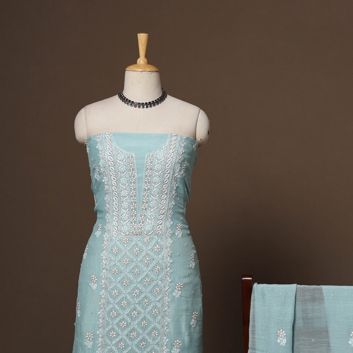 Lucknowi chikankari heavy hand embroidered mul chanderi 2pc