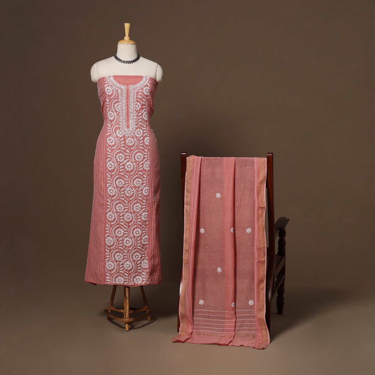 Lucknowi chikankari heavy hand embroidered mul chanderi 2pc