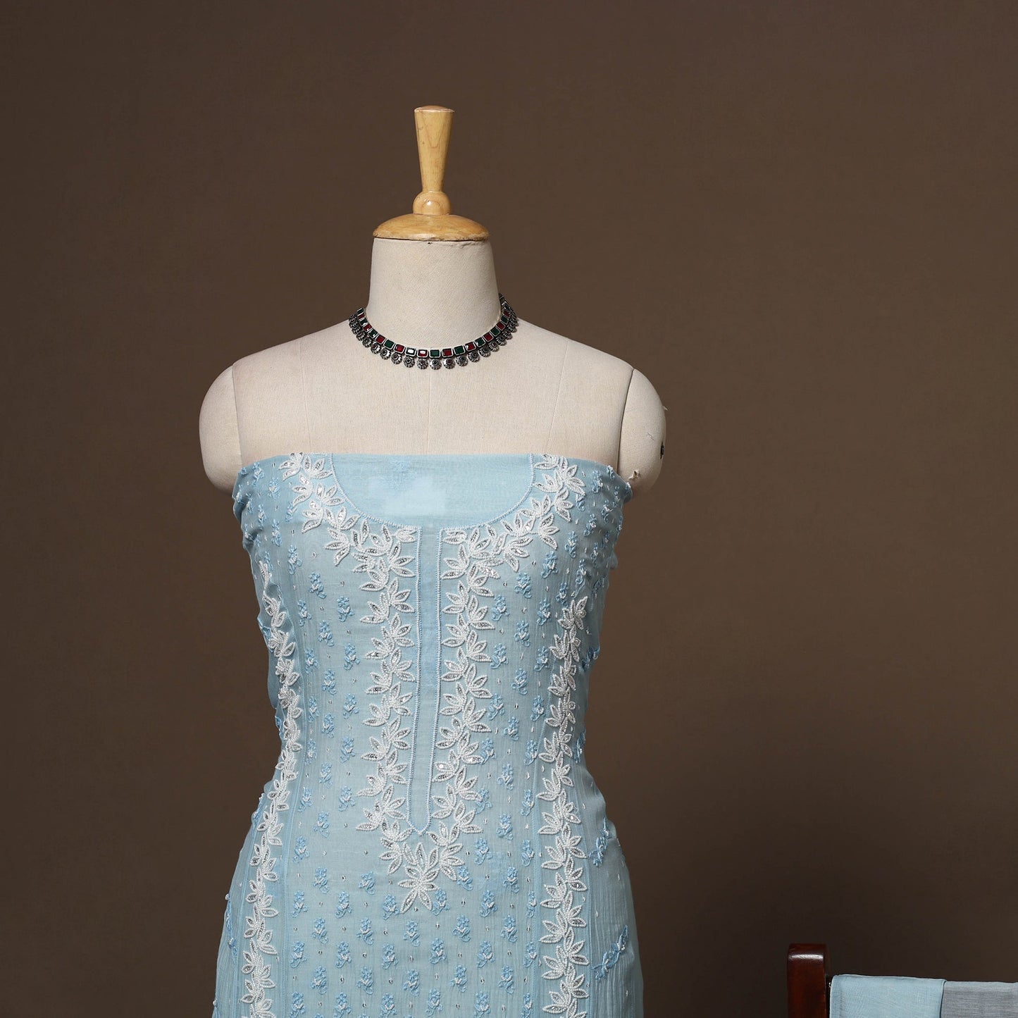 Lucknowi chikankari heavy hand embroidered mul chanderi 2pc