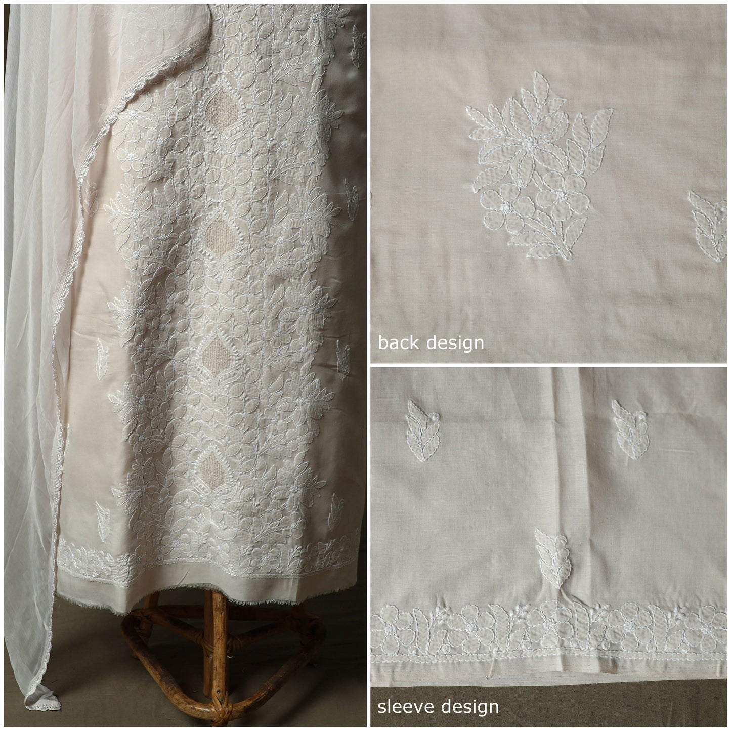 Lucknowi hand embroidered cotton chikankari 3pc unstitched
