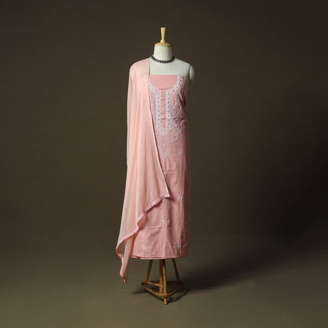 Lucknowi hand embroidered cotton chikankari 3pc unstitched