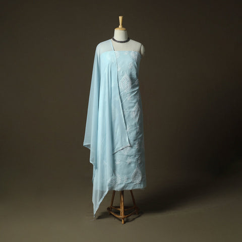 Lucknowi hand embroidered cotton chikankari 3pc unstitched