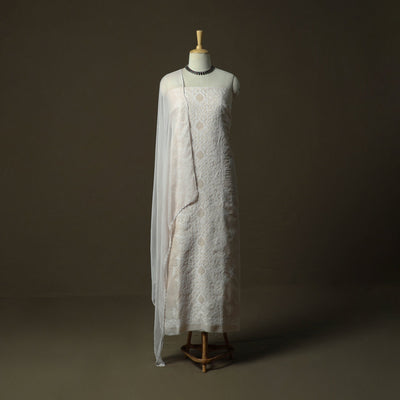 Lucknowi hand embroidered cotton chikankari 3pc unstitched