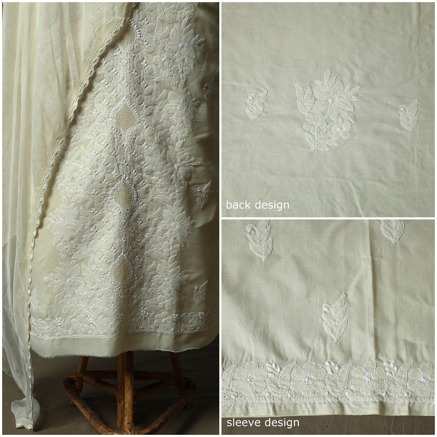 Lucknowi hand embroidered cotton chikankari 3pc unstitched