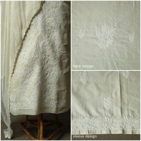 Lucknowi hand embroidered cotton chikankari 3pc unstitched