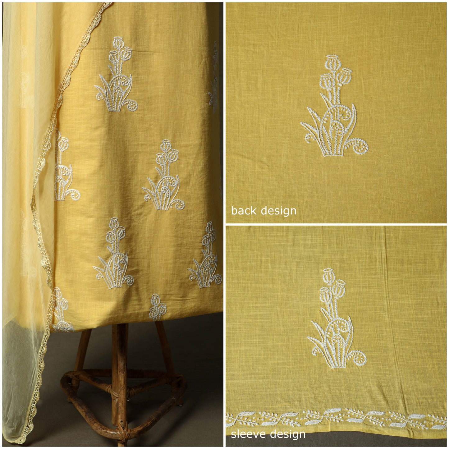 Lucknowi hand embroidered cotton chikankari 3pc unstitched