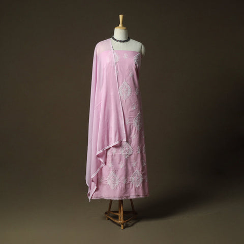 Lucknowi hand embroidered cotton chikankari 3pc unstitched