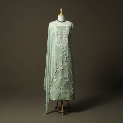 Lucknowi hand embroidered cotton chikankari 3pc unstitched