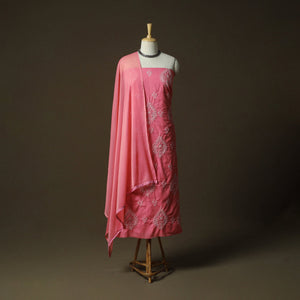 Lucknowi hand embroidered cotton chikankari 3pc unstitched