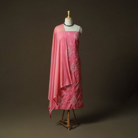 Lucknowi hand embroidered cotton chikankari 3pc unstitched