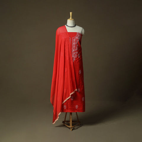 Lucknowi hand embroidered cotton chikankari 3pc unstitched