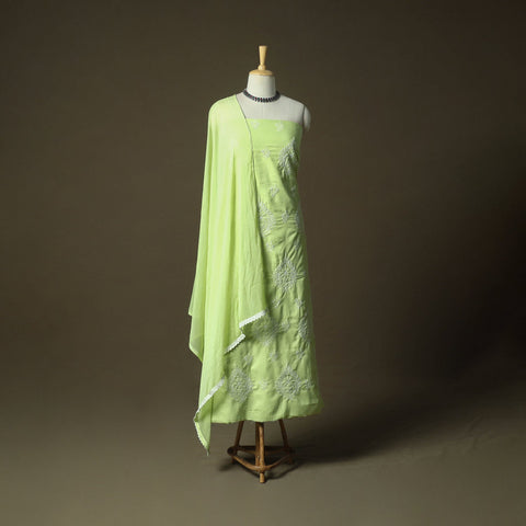 Lucknowi hand embroidered cotton chikankari 3pc unstitched